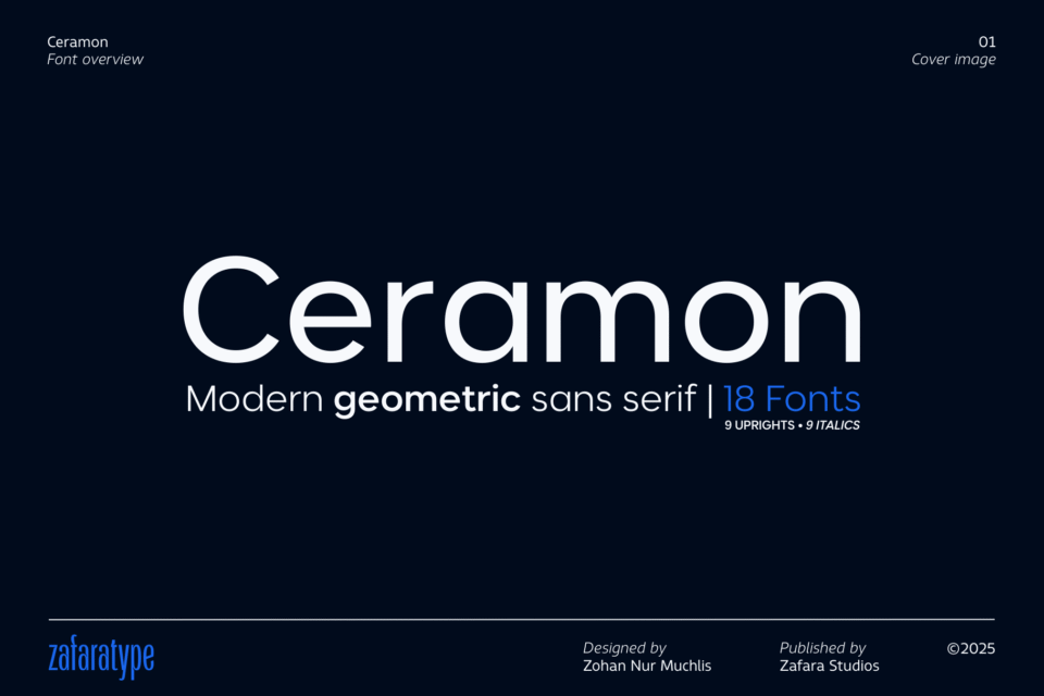 A cover image for the Ceramon font, a modern geometric sans serif typeface.