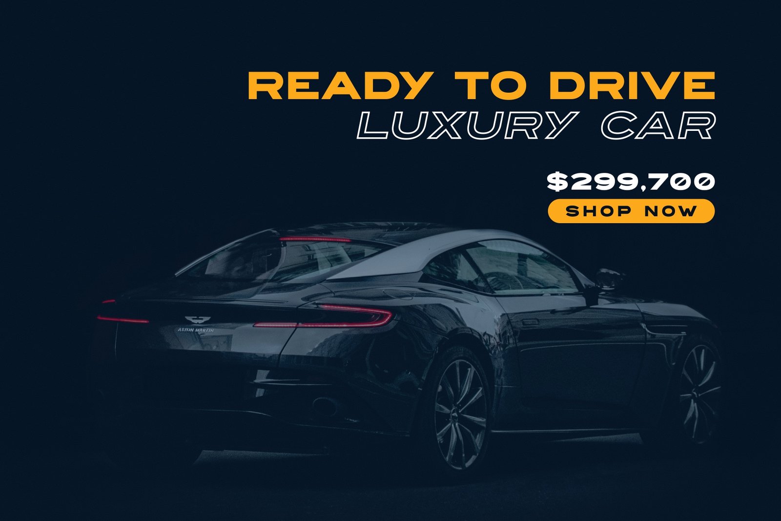"READY TO DRIVE" and "LUXURY CAR" text using the Courages font next to a dark-colored sports car.