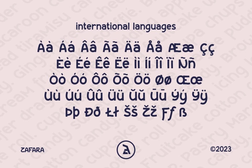 A display of international and accented characters supported by the Candleon typeface.
