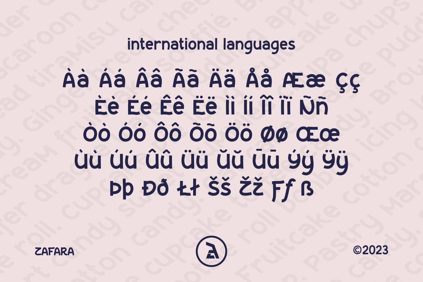 A display of international and accented characters supported by the Candleon typeface.