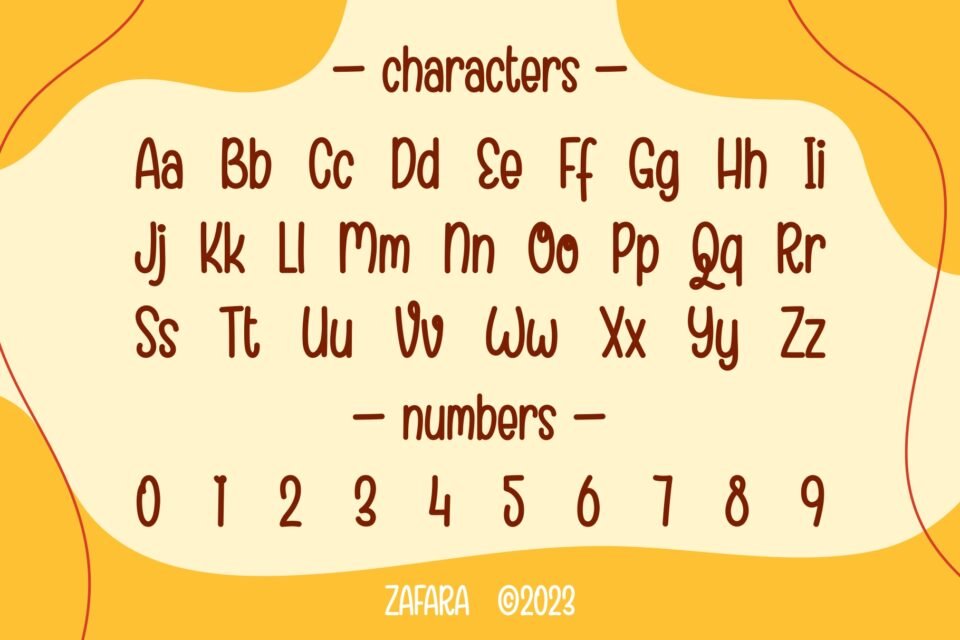 A full display of the uppercase and lowercase alphabet and numbers available in the Branchery font.