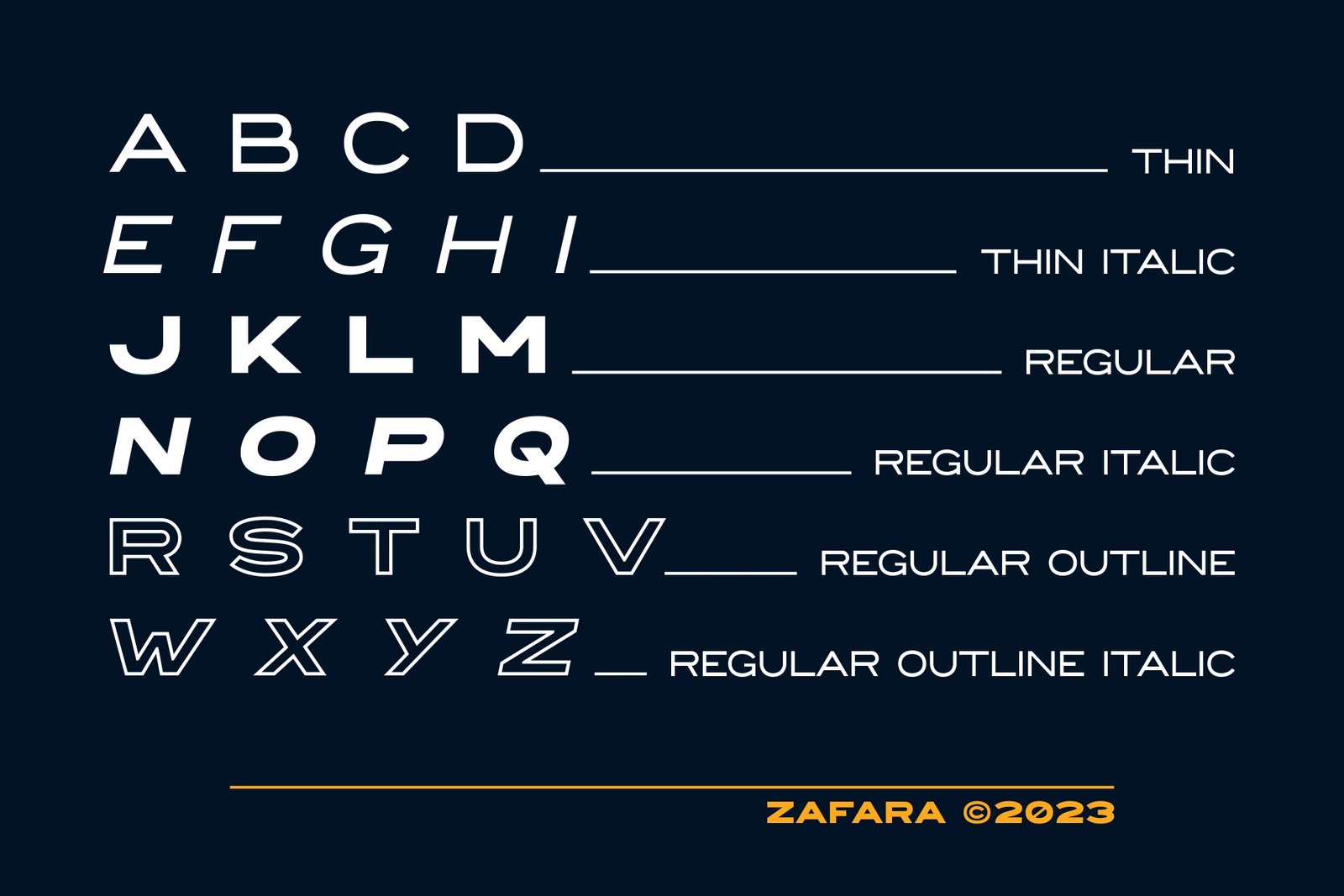 Alphabet characters A-Z demonstrating the different styles of the Courages font: Thin, Thin Italic, Regular, Regular Italic, Regular Outline, and Regular Outline Italic.