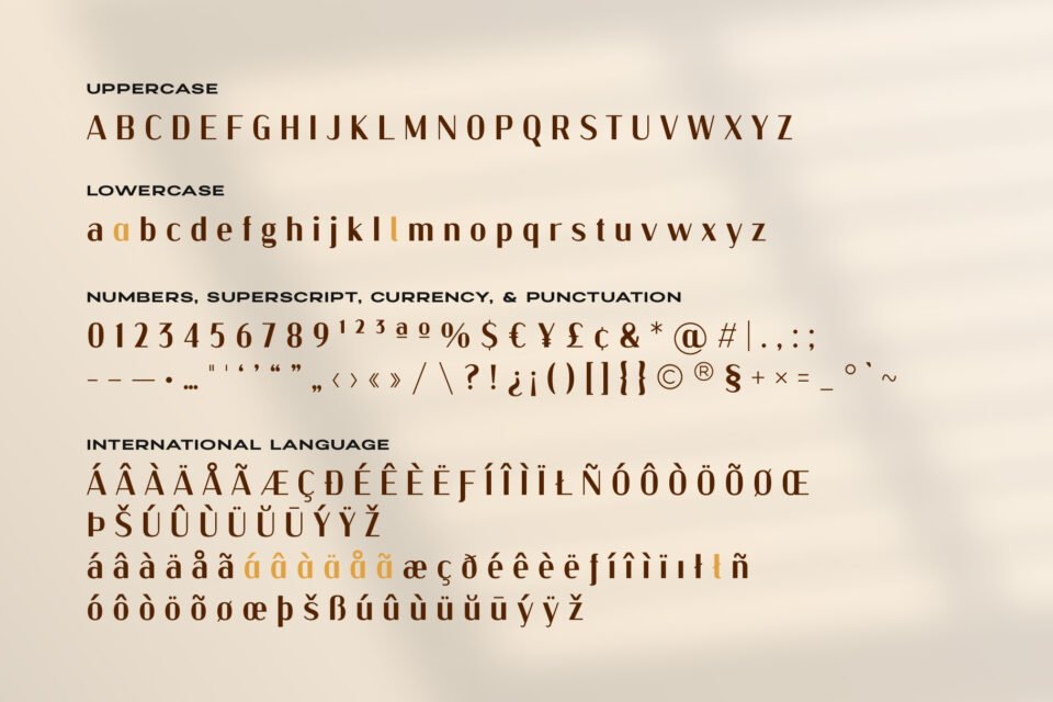 All available characters for Kinsley Sans, including uppercase, lowercase, numbers, punctuation, currency symbols, and international language glyphs.