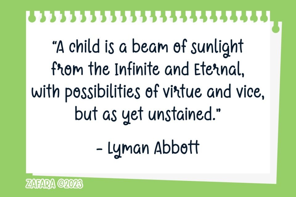 A quote by Lyman Abbott written in the Sprightly font on a green paper background.
