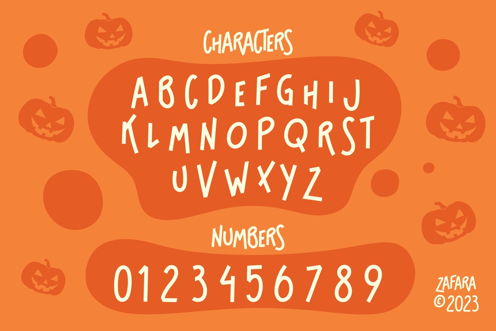 The full alphabet and numbers 0-9 displayed in the Cloriatte font.