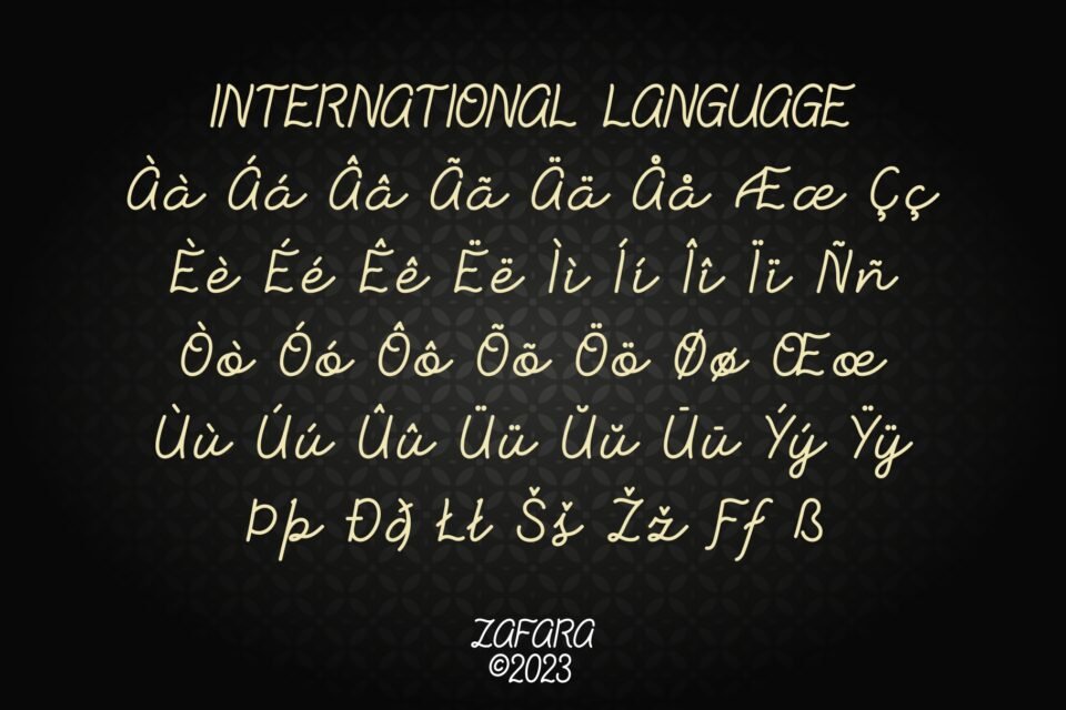 International language characters and glyphs supported by the Hirosuke monoline signature font.