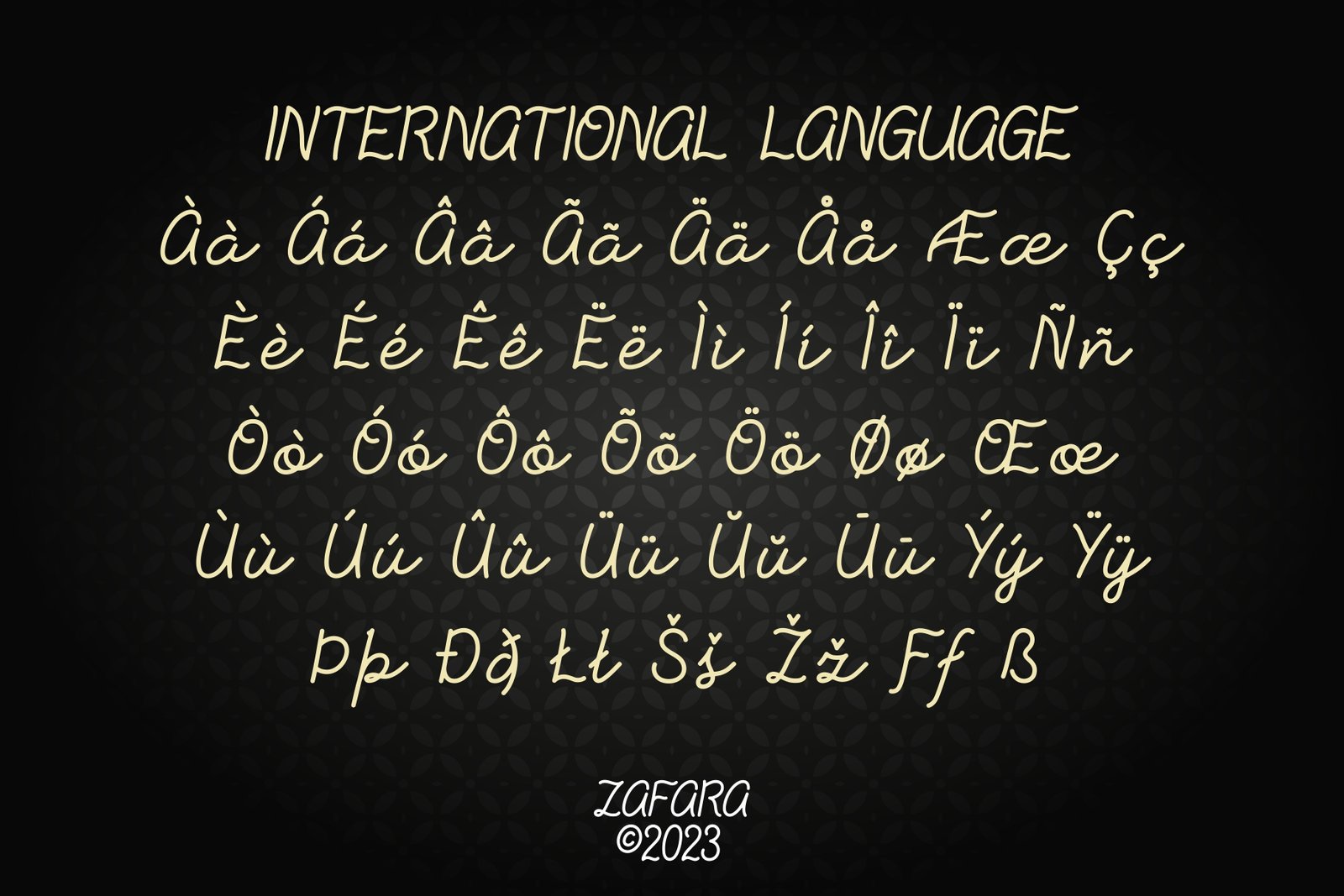 International language characters and glyphs supported by the Hirosuke monoline signature font.