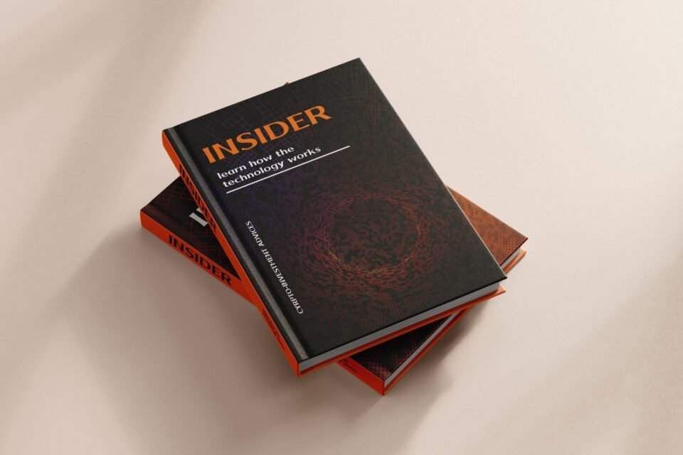 A realistic 3D mockup of two books titled "INSIDER" with the subtitle "learn how the technology works" on the cover. The title uses the Kripto font. The books are stacked on a light background.