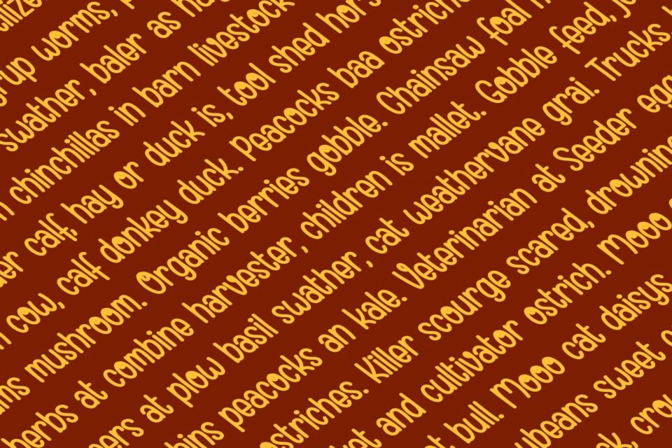 A sample of dense, rotated text using the Branchery font to show its readability in a block format.