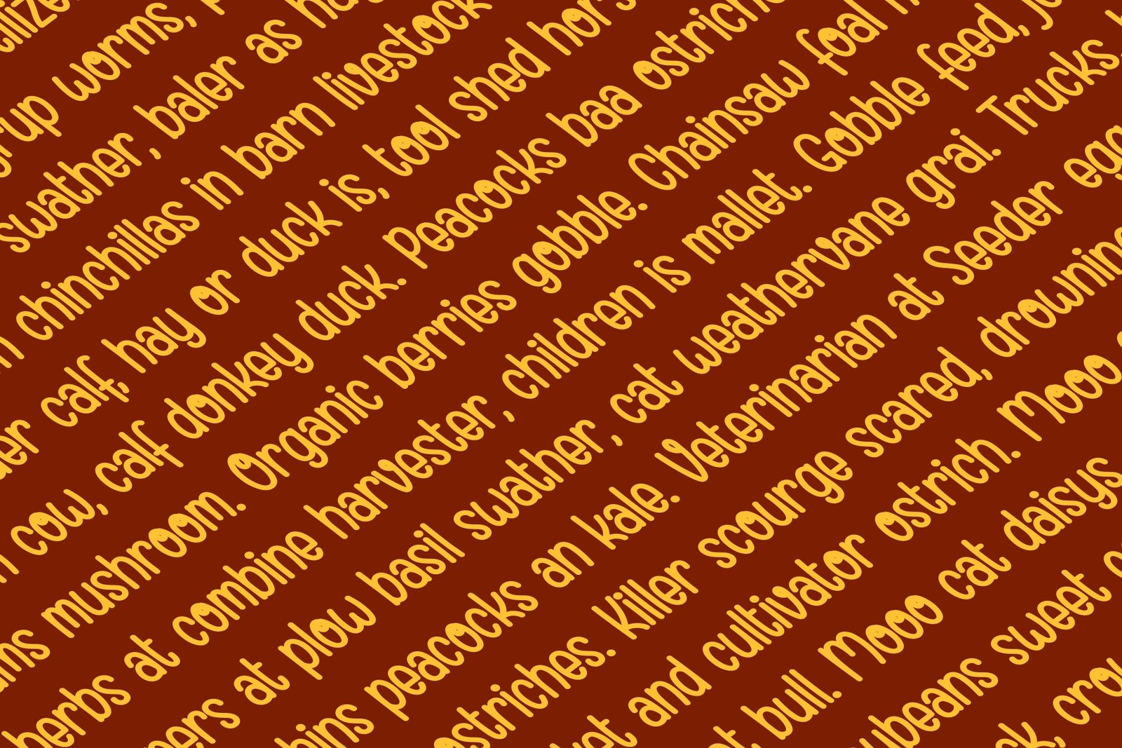 A sample of dense, rotated text using the Branchery font to show its readability in a block format.