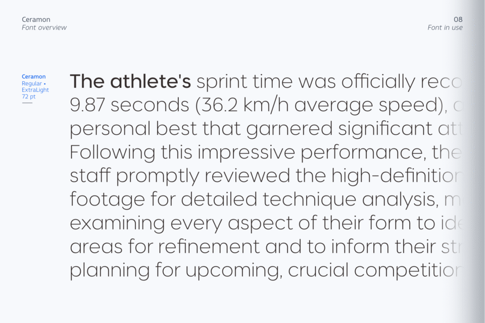 A paragraph of text set in Ceramon Regular and ExtraLight, demonstrating its legibility at smaller sizes.
