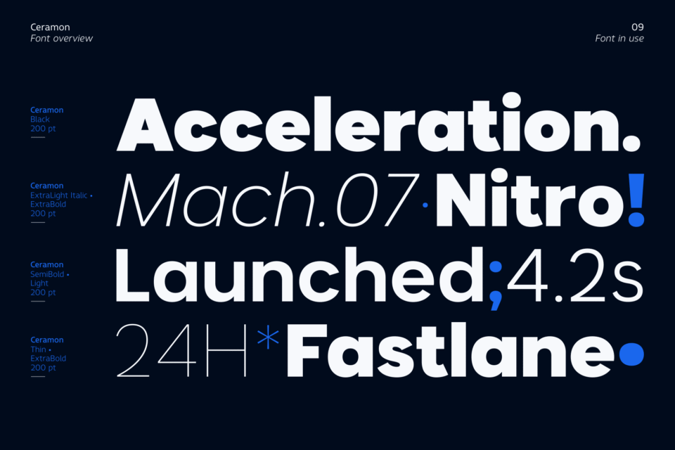 Various headlines and creative text snippets using different Ceramon font weights and styles.