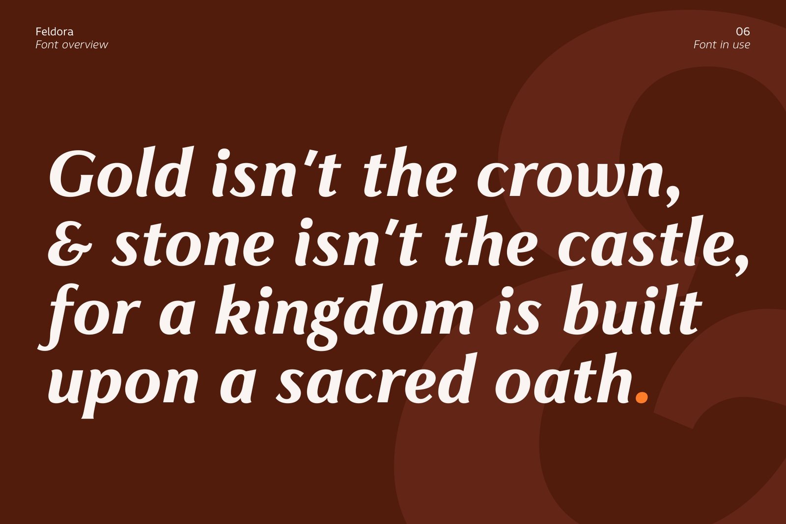 Quote about a kingdom rendered in Feldora Bold Italic.
