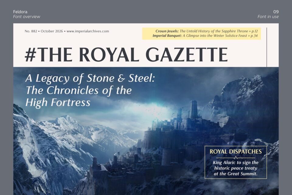 Feldora font used in a newspaper masthead titled "The Royal Gazette".
