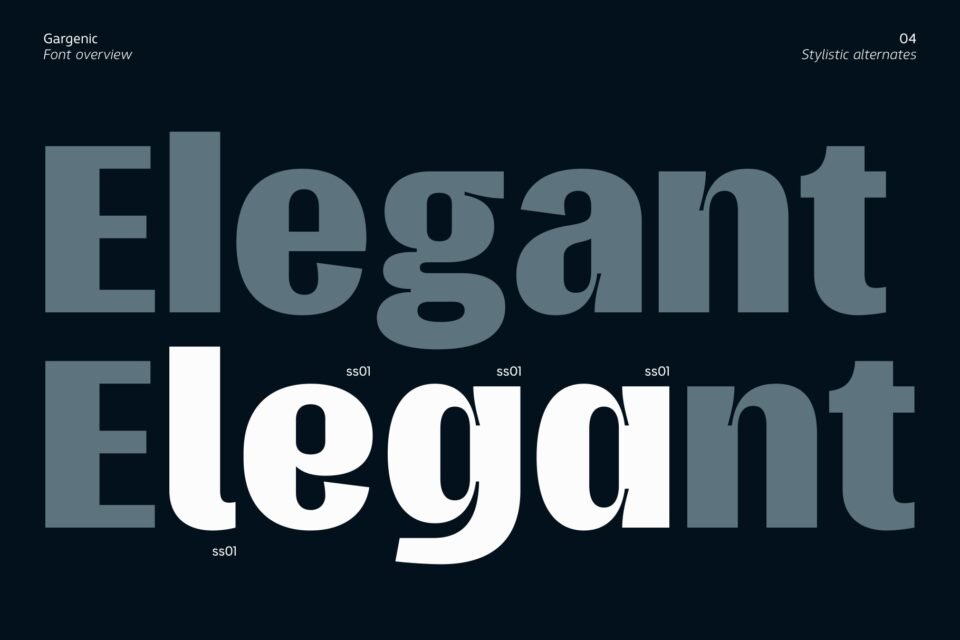 Comparison of Gargenic standard characters and stylistic alternates (ss01) for the word "Elegant".