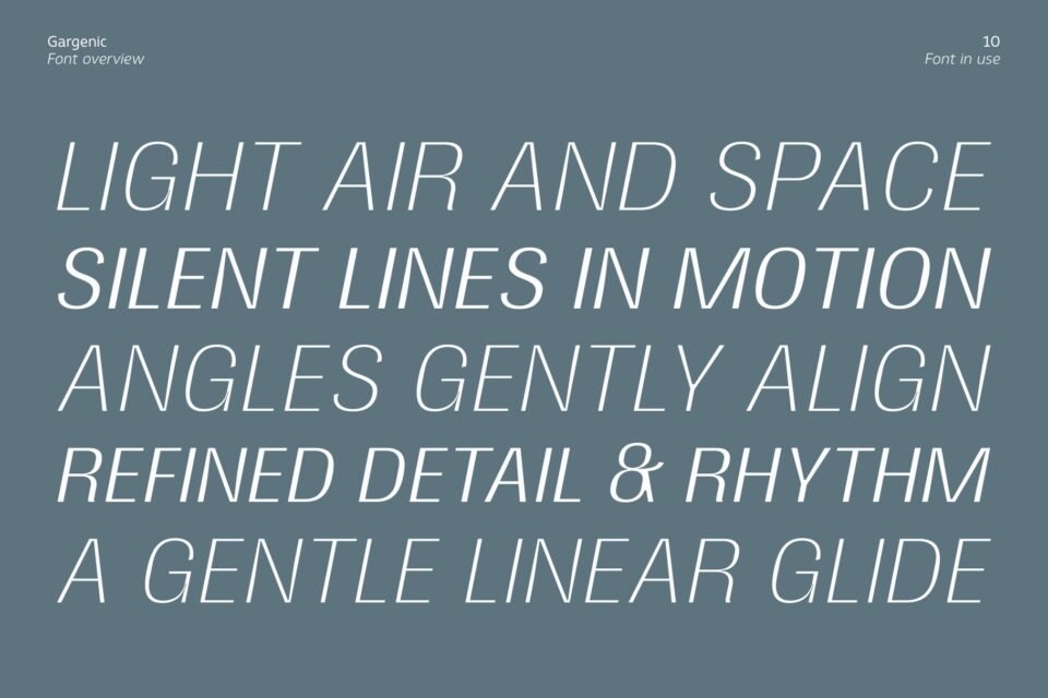 Elegant light-weight oblique text "Light Air and Space" showcasing the refined side of Gargenic.