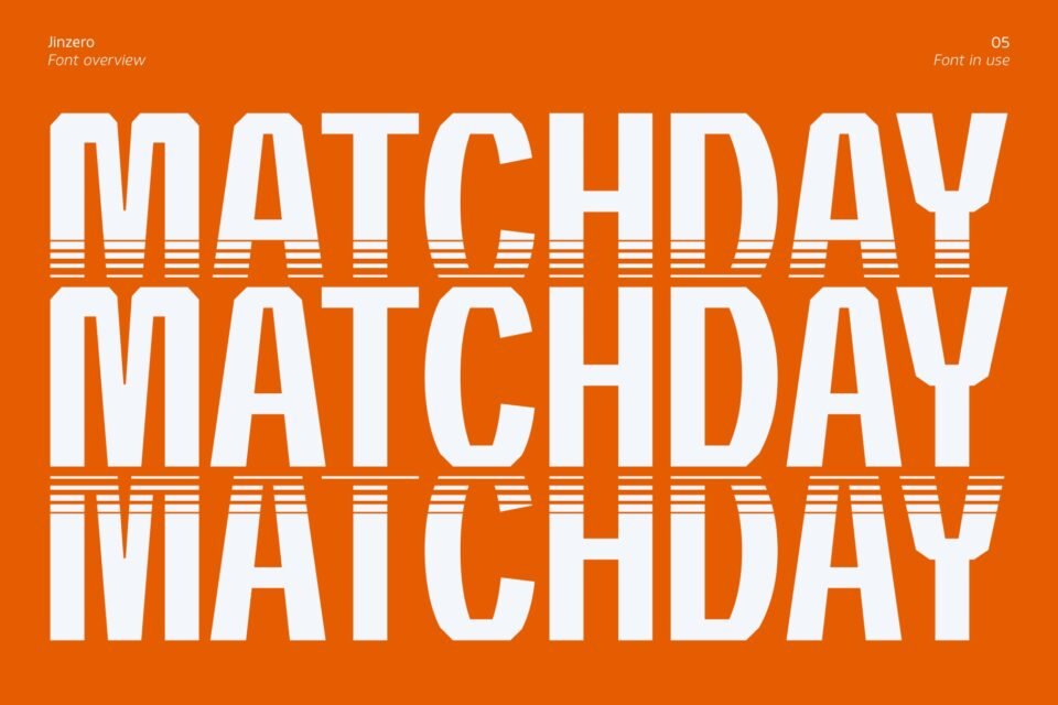 Bold white text repeating the word Matchday on a vibrant orange background using Jinzero font.
