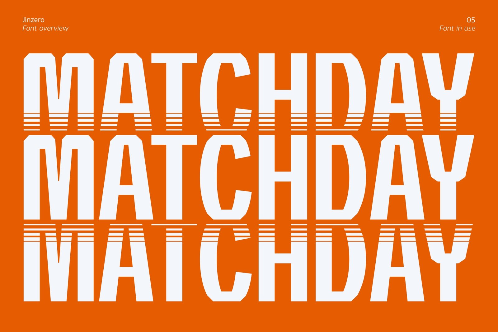 Bold white text repeating the word Matchday on a vibrant orange background using Jinzero font.