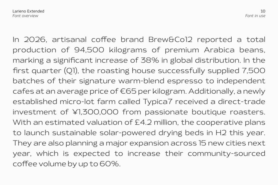 A full paragraph of text typeset in Larieno Extended, proving its clean look and high readability in body text.